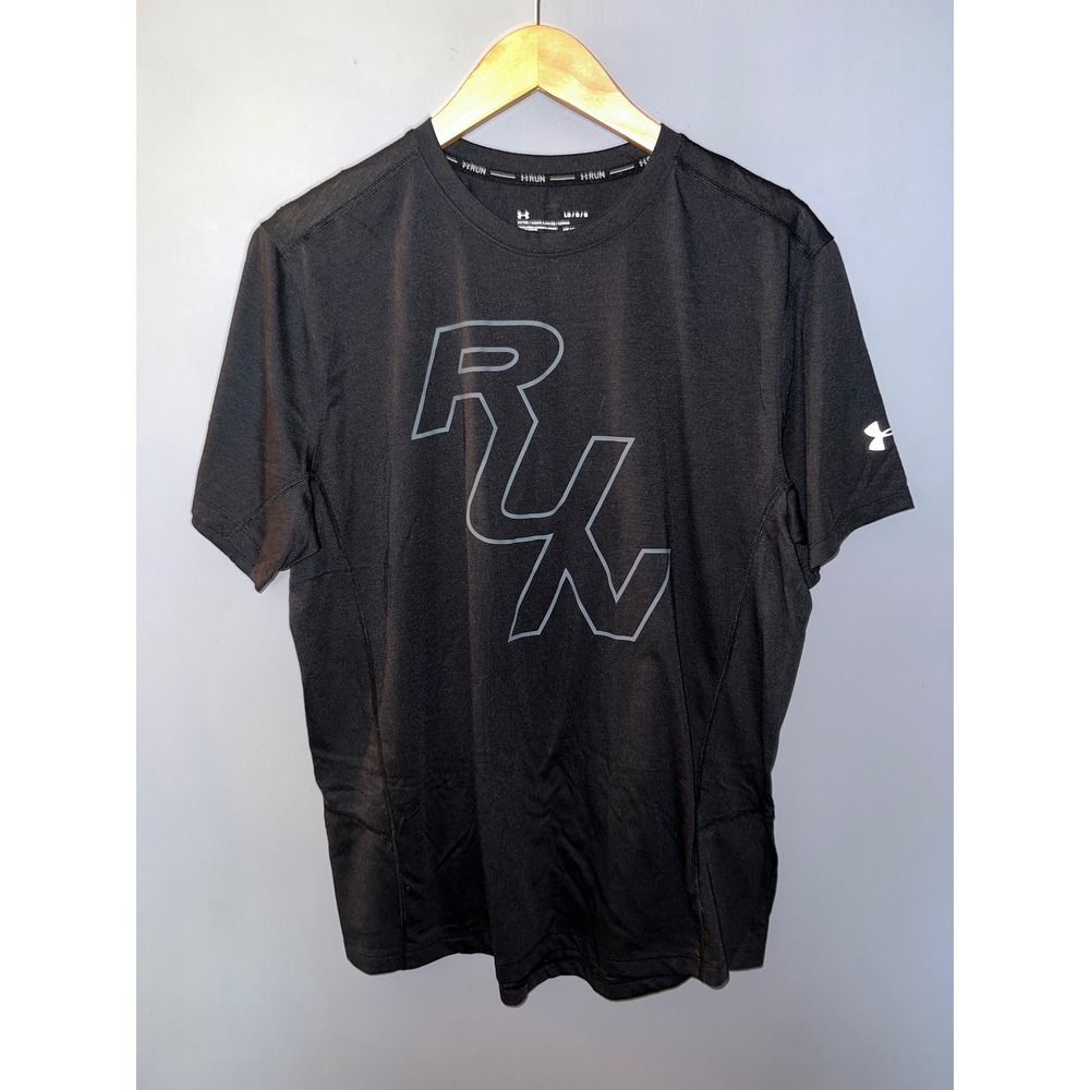 Under Armour Mens HeatGear Run Shirt Black Graphic Fitted Training Tee Large